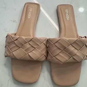 TOP Moda Women's Beige Woven Slide Sandals